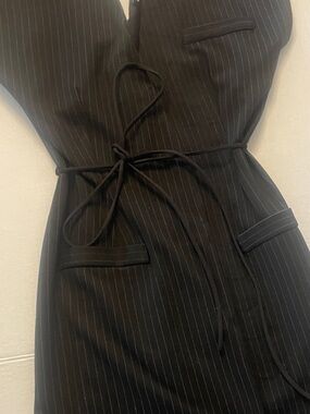 Zara Black Pinstripe Wrap Midi Dress